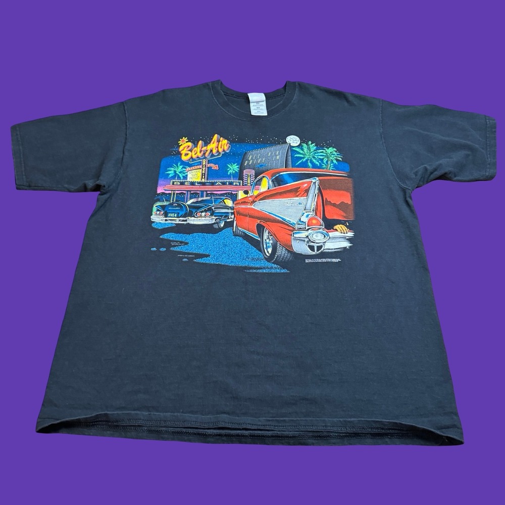 Vintage Chevy Bel Air Classic Car T Shirt XL Black Drive In Retro Cotton